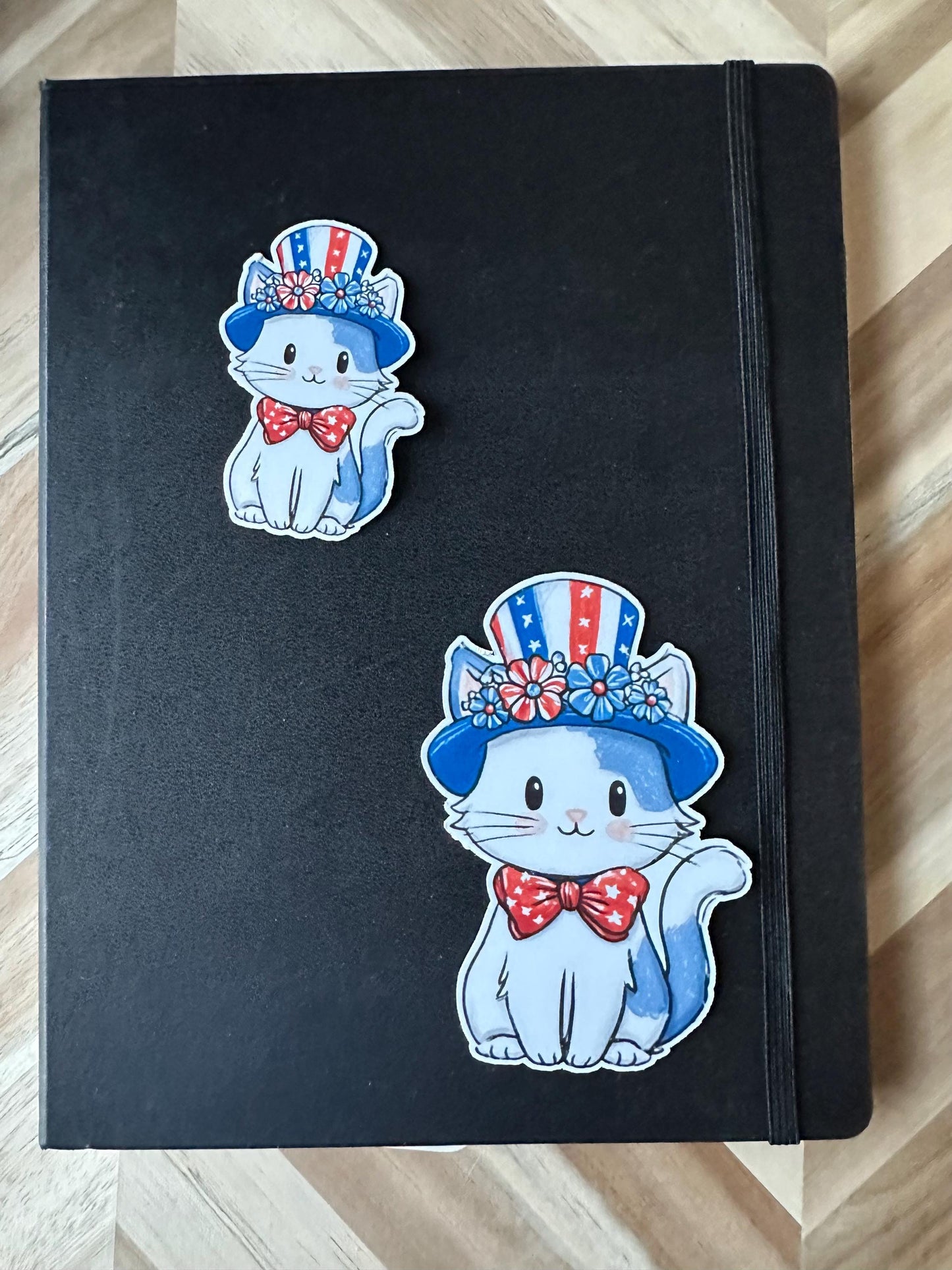 Patriotic Kawaii Cat Sticker: Uncle Sam Hat, Flower Crown - 4th of July Decal