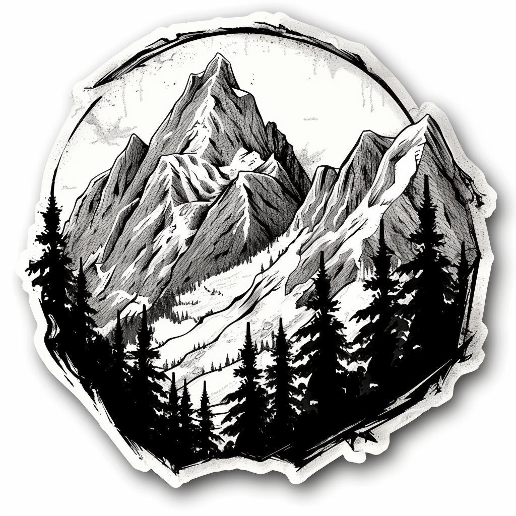 Mountain Wilderness Sticker: Black and White Vinyl Decal