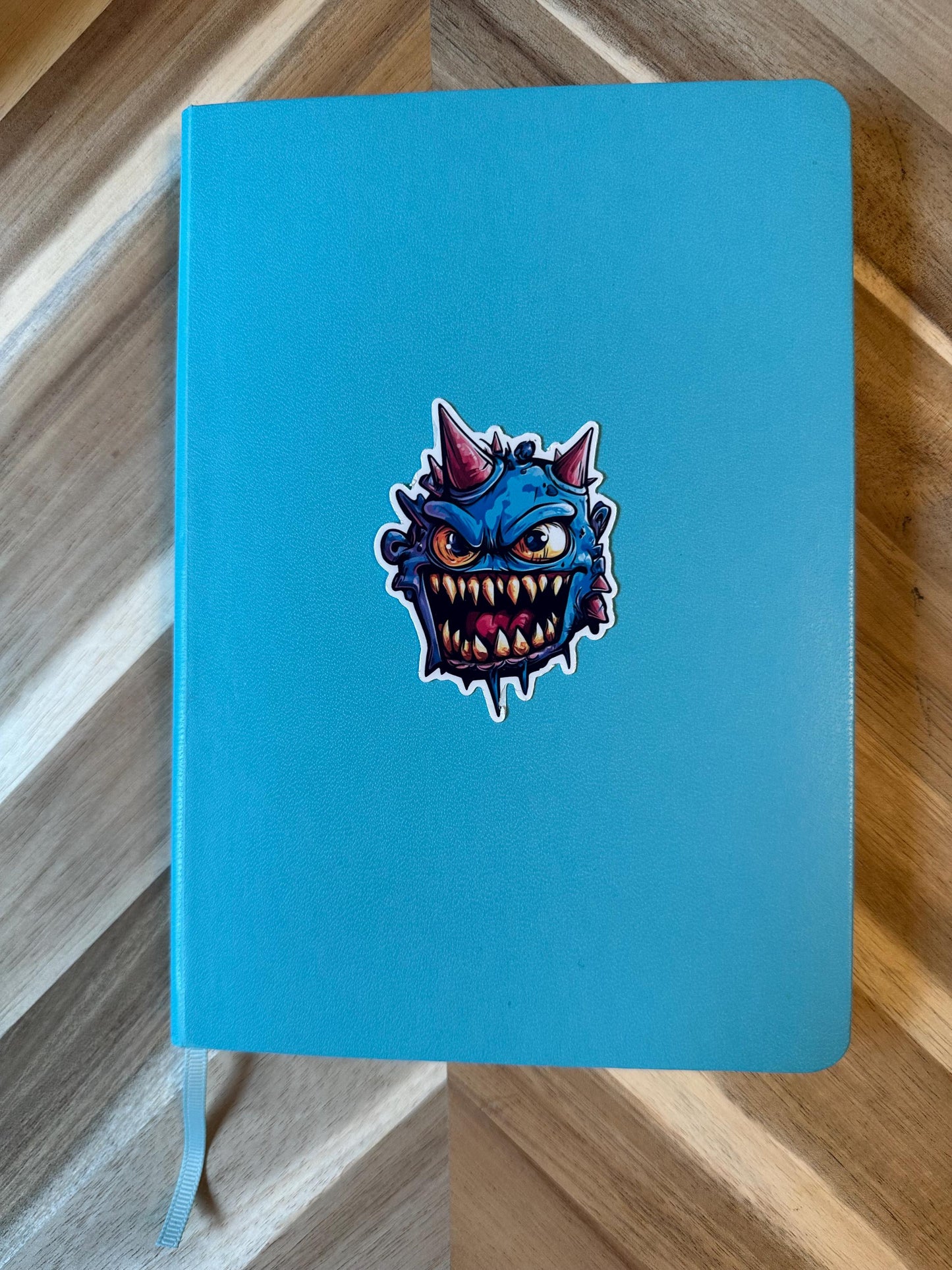 Blue Horned Monster Vinyl Sticker | Scary Creature Decal | Laptop Horror Art | Waterproof Car Stickers