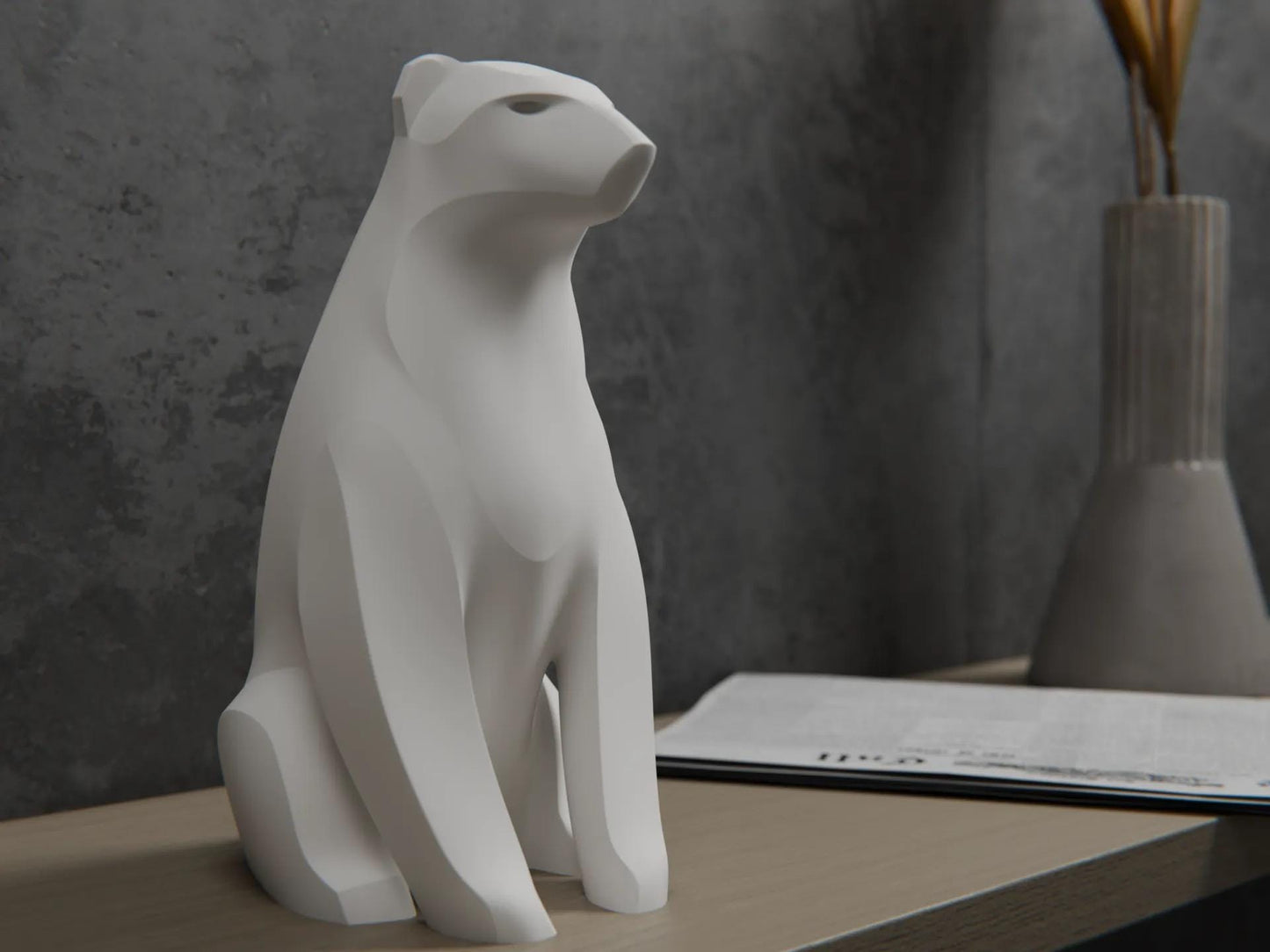 3D Printed Minimalist Polar Bear Sculpture - Modern Arctic Home Decor