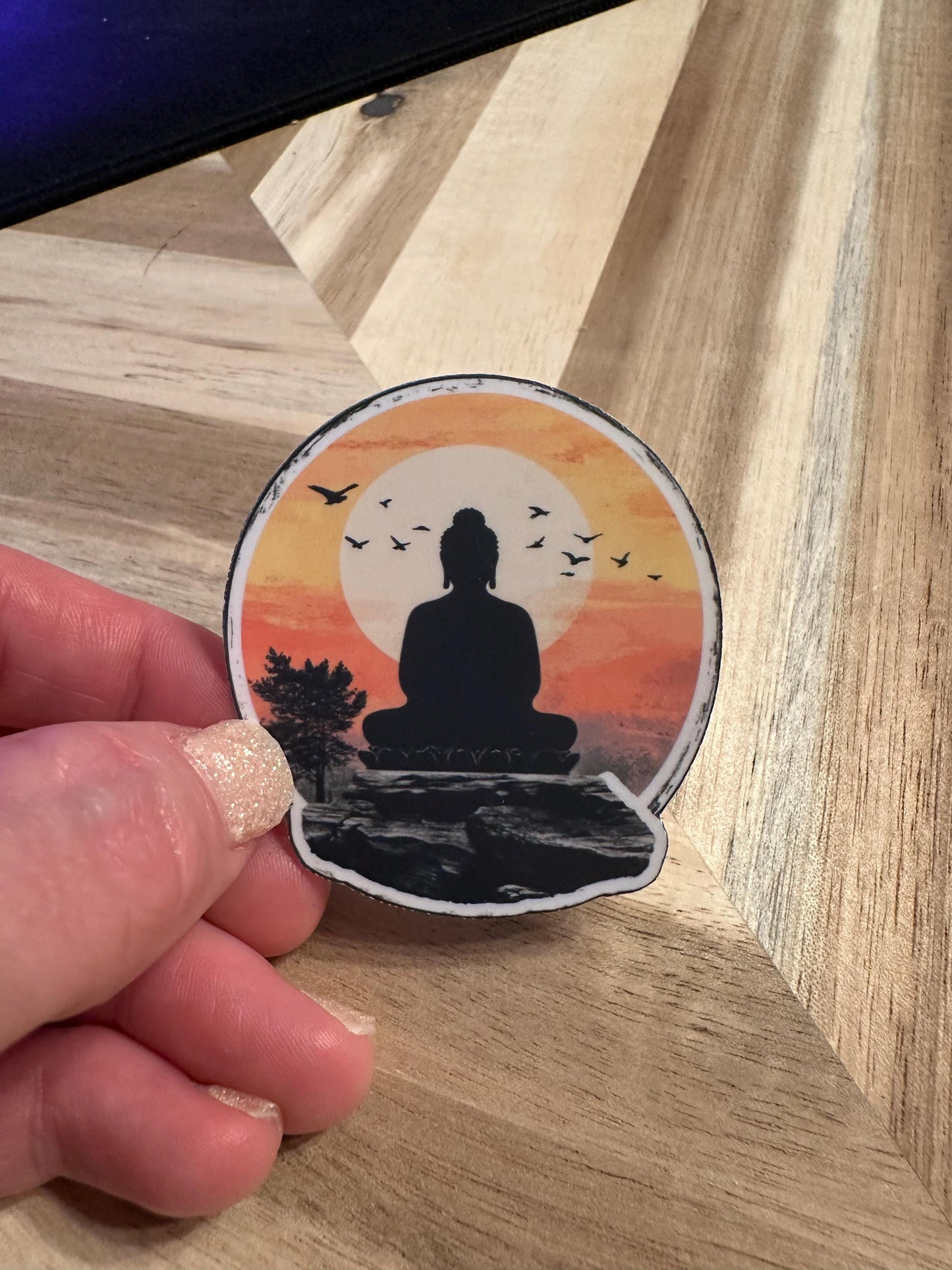 Buddha Sunset Sticker: Zen Meditation Vinyl Decal