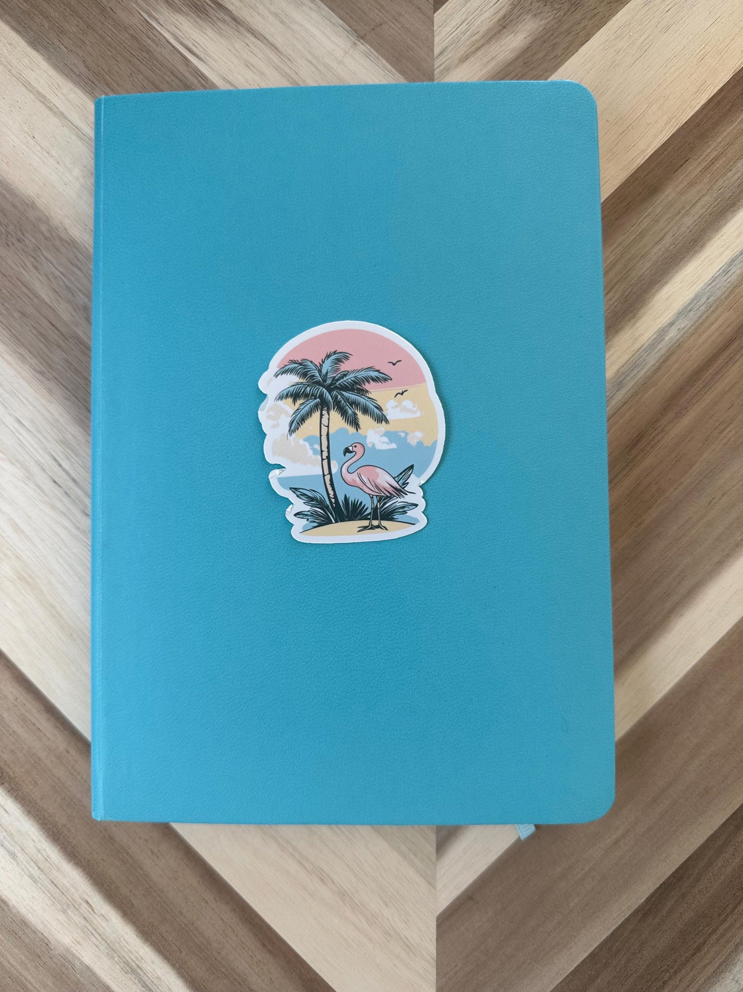 Tropical Flamingo Sticker: Pink Sunset Palm Tree Vinyl Decal