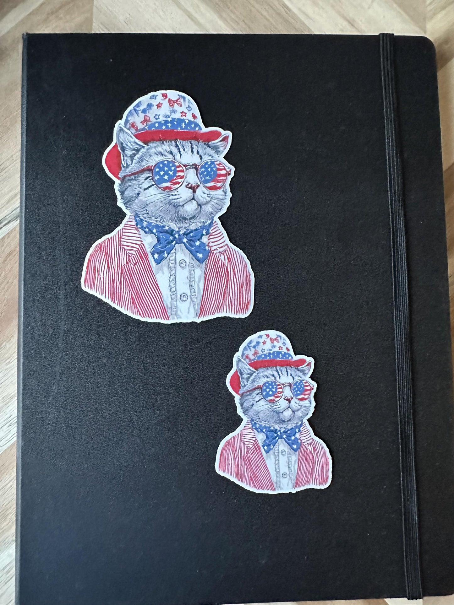 Patriotic Cat Sticker: Uncle Sam Tabby with American Flag Sunglasses