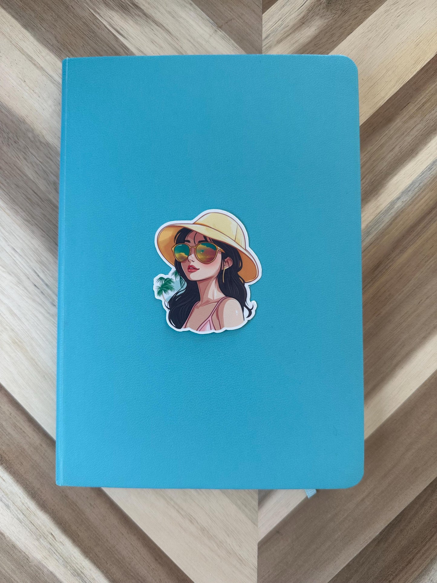 Beach Girl Sticker: Tropical Palm Tree Reflection, Laptop Decal