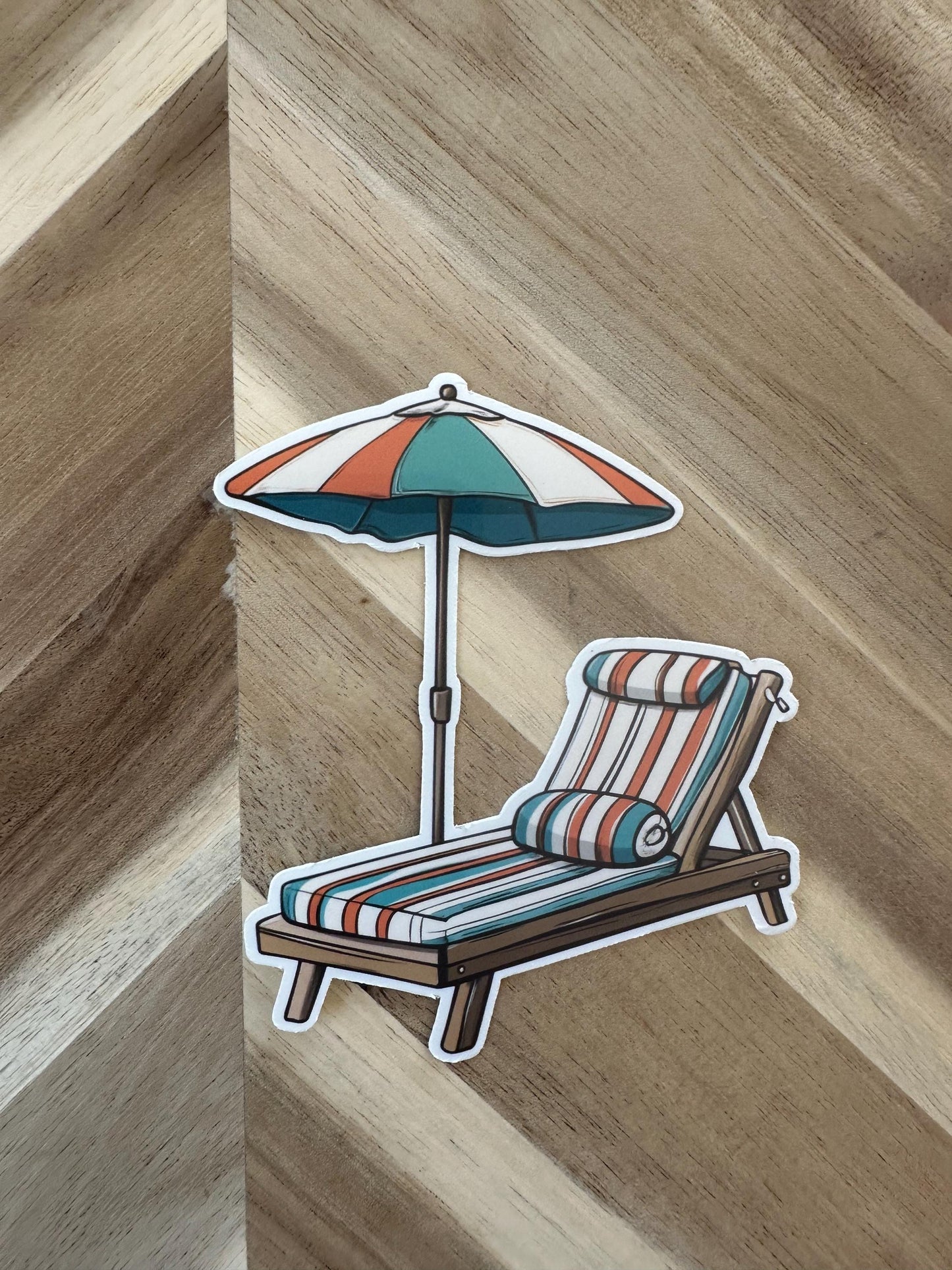 Beach Lounger Sticker: Retro Teal Coral Stripes Vinyl Decal