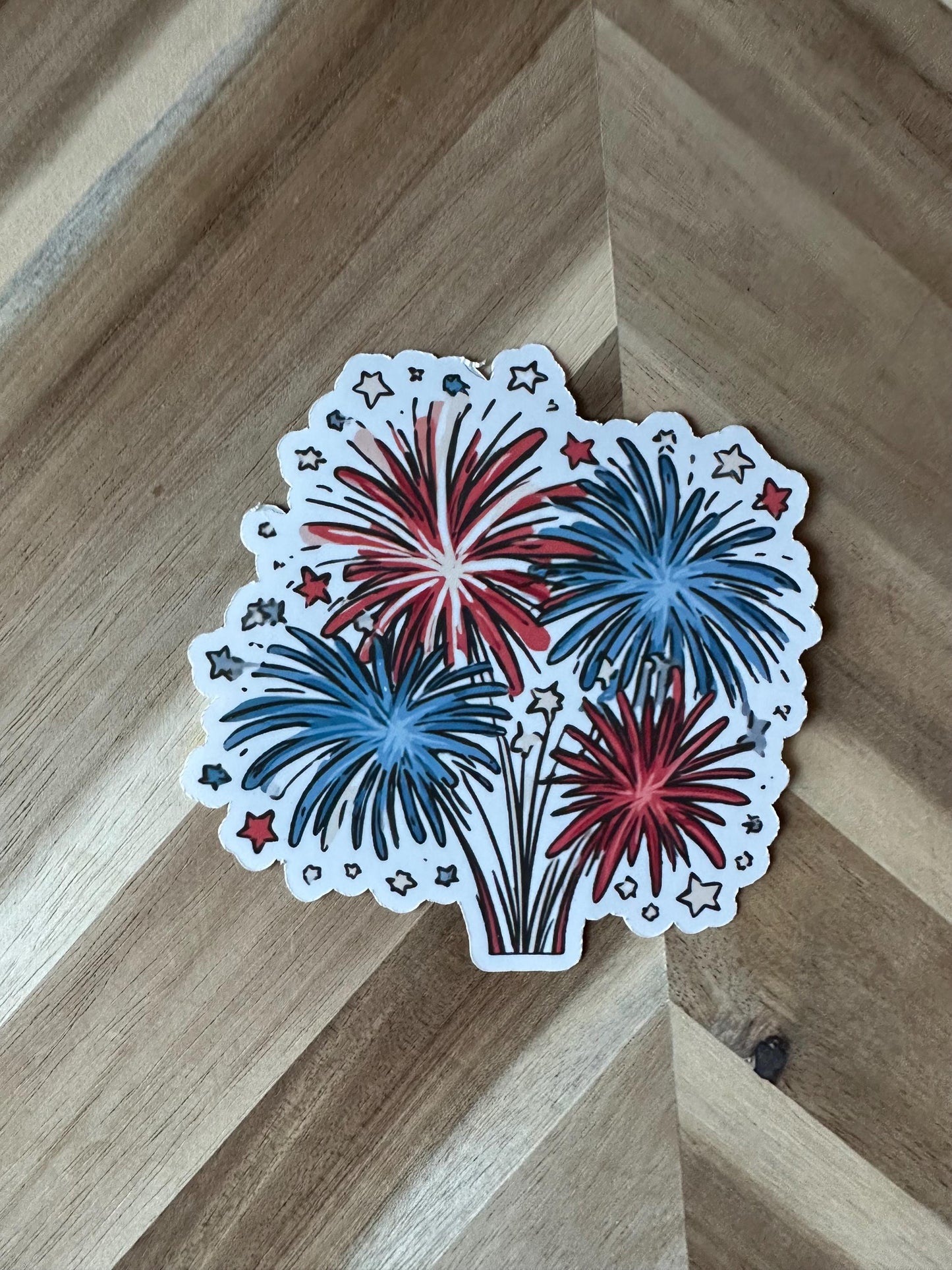4th of July Fireworks Sticker - Red White Blue Patriotic Fireworks Display - Independence Day Celebration Decal