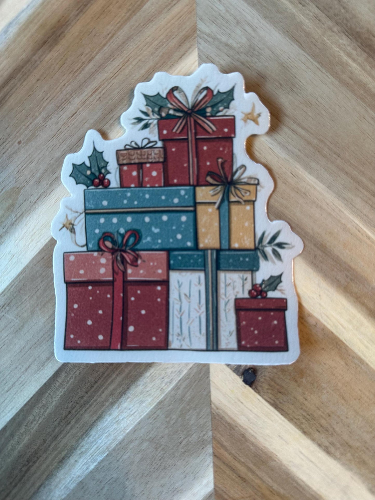 Christmas Presents Sticker | Stacked Gift Boxes Decal | Holiday Gifts Vinyl Sticker | Xmas Wrapped Presents