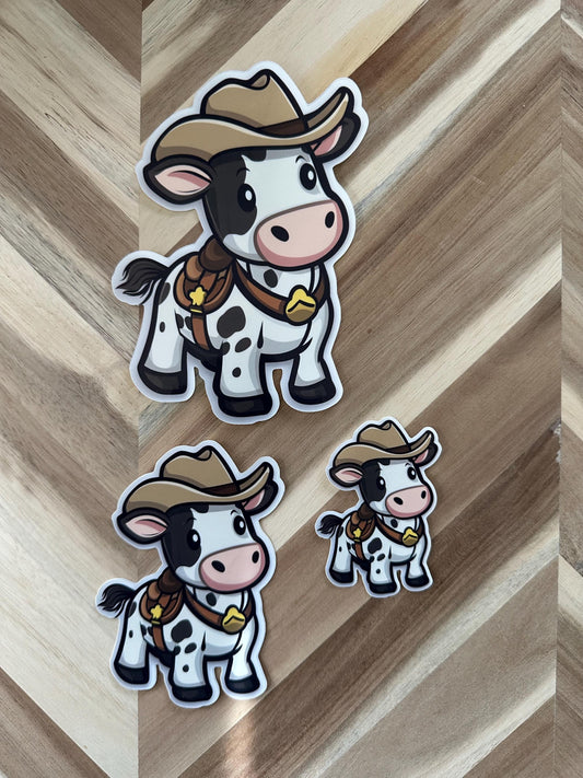 Cowboy Cow Sticker - Western Ranch Animal Vinyl Decal
