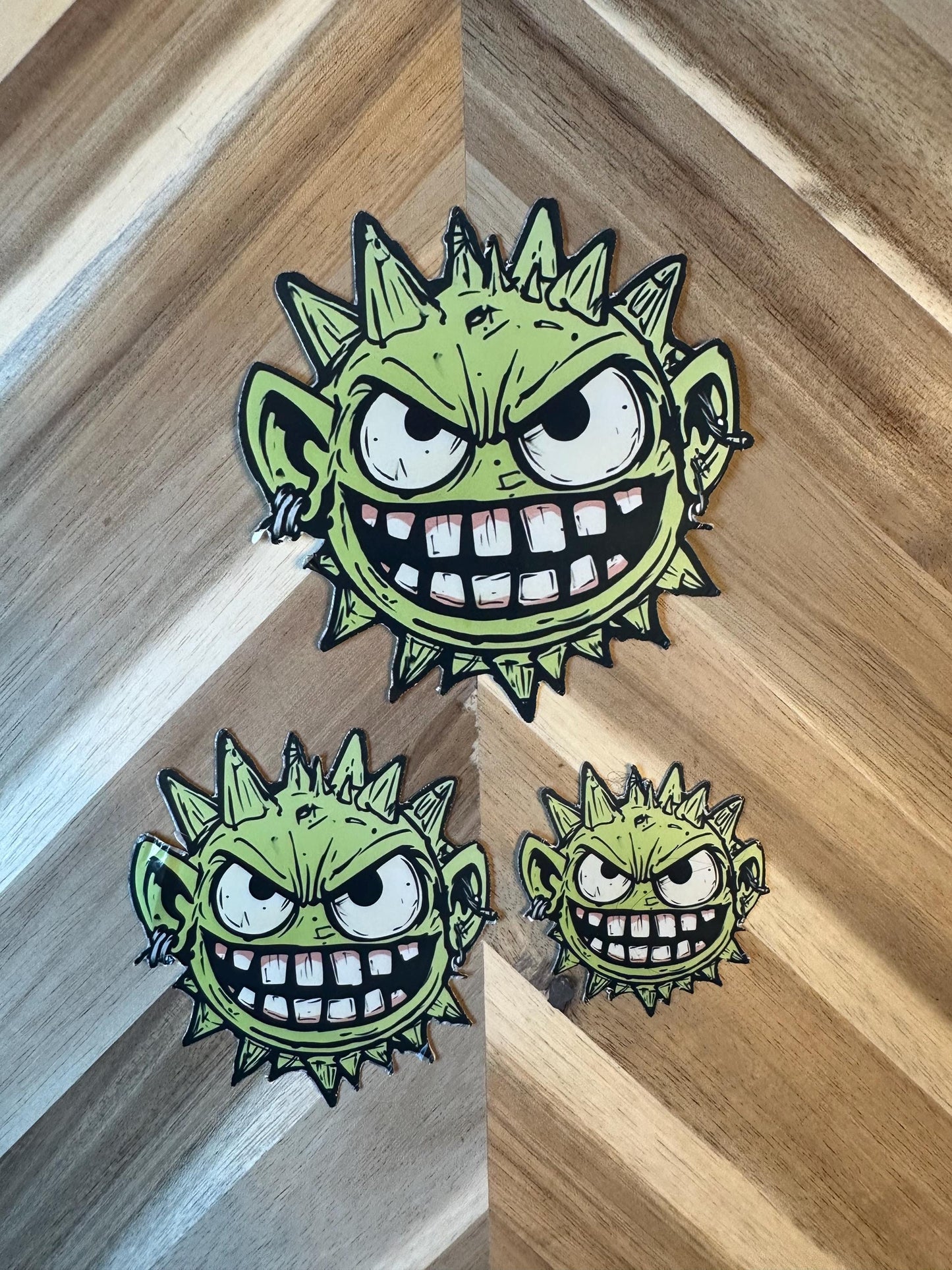 Angry Green Virus Sticker: Funny Cartoon Monster Decal