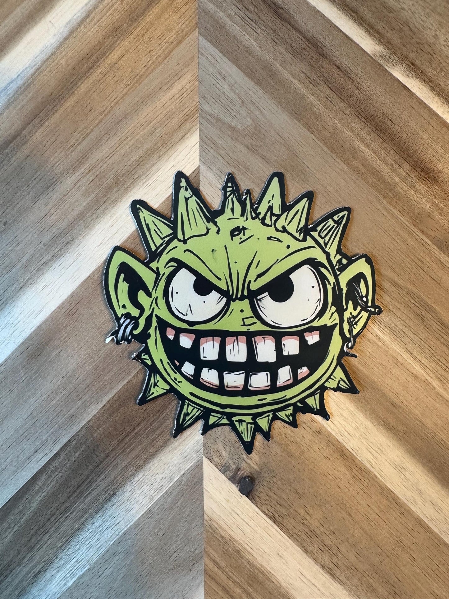 Angry Green Virus Sticker: Funny Cartoon Monster Decal