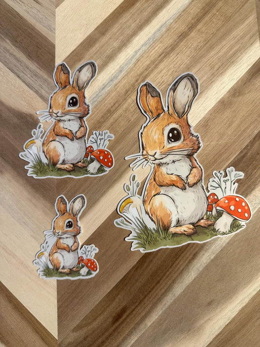Woodland Bunny Sticker: Cottagecore Forest Animal with Mushroom