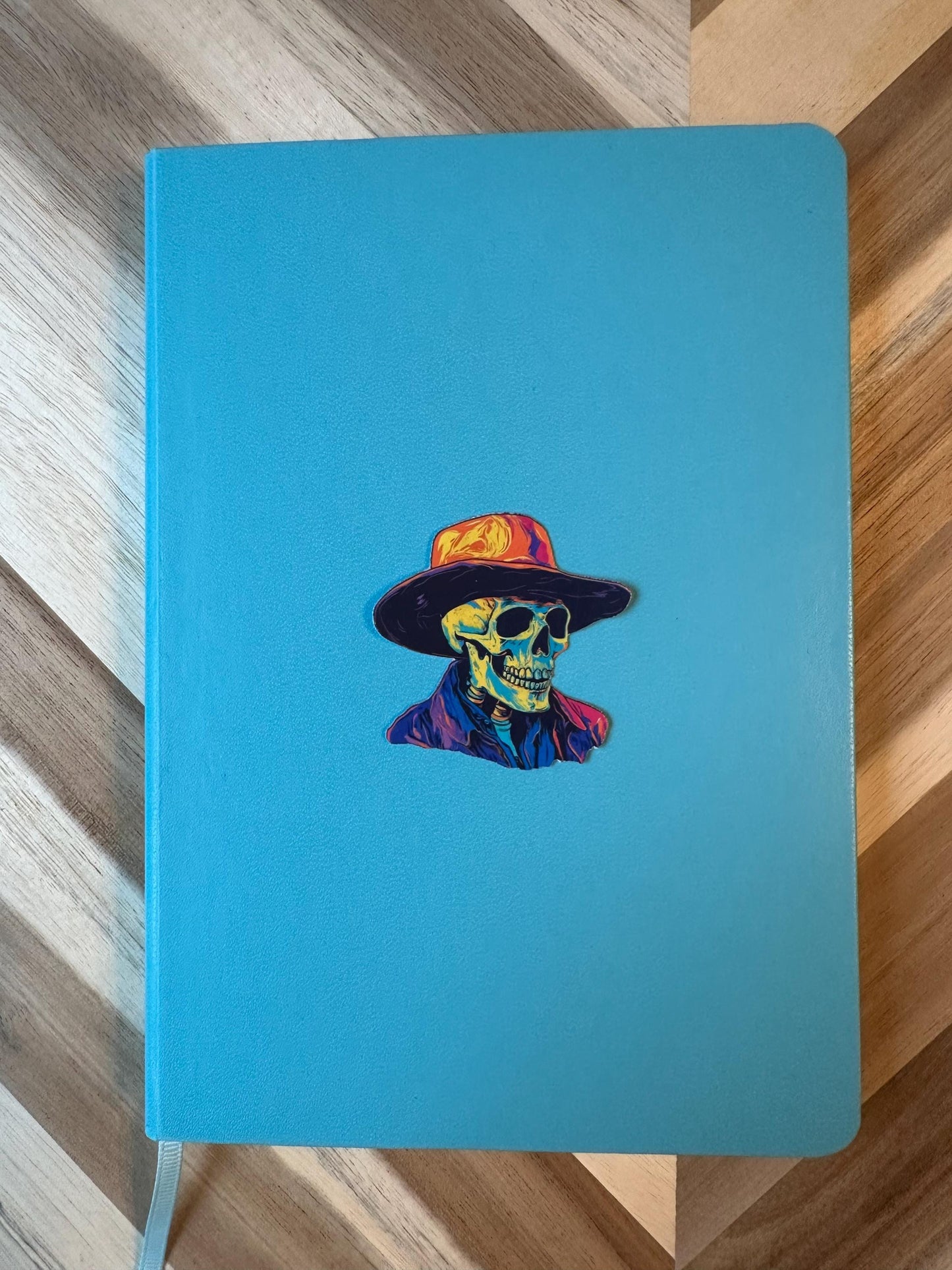 Neon Cowboy Skull Sticker | Psychedelic Western Skeleton Vinyl Decal | Colorful Day of the Dead Art
