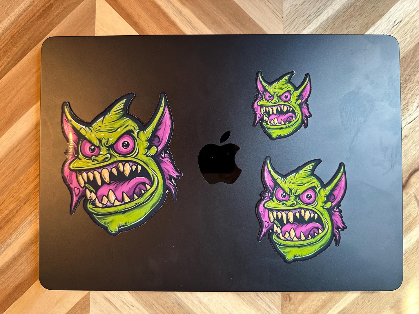 Green Bat Demon Vinyl Sticker | Glossy Monster Decal | Purple & Green Creature | Waterproof Laptop Decoration | Halloween Horror Collection