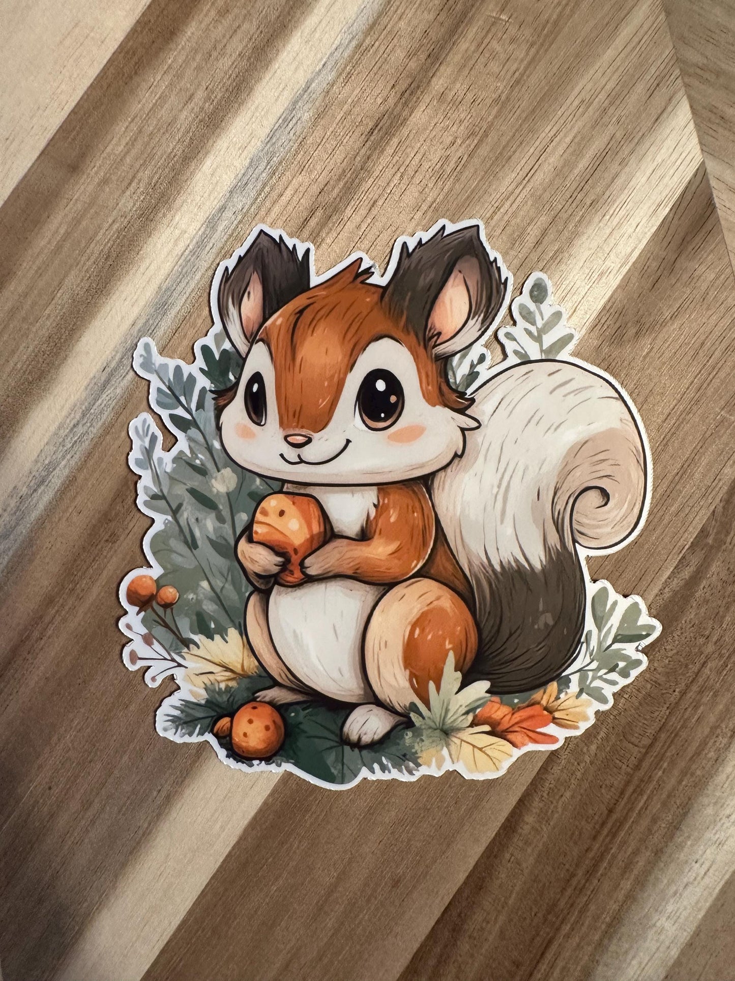 Acorn Squirrel Sticker: Die Cut Vinyl, Autumn Decor
