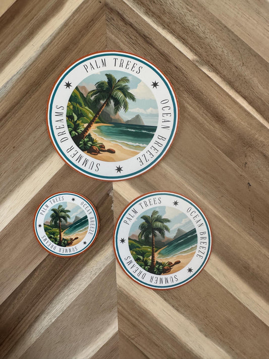 Tropical Beach Vinyl Sticker: Palm Trees, Ocean Breeze