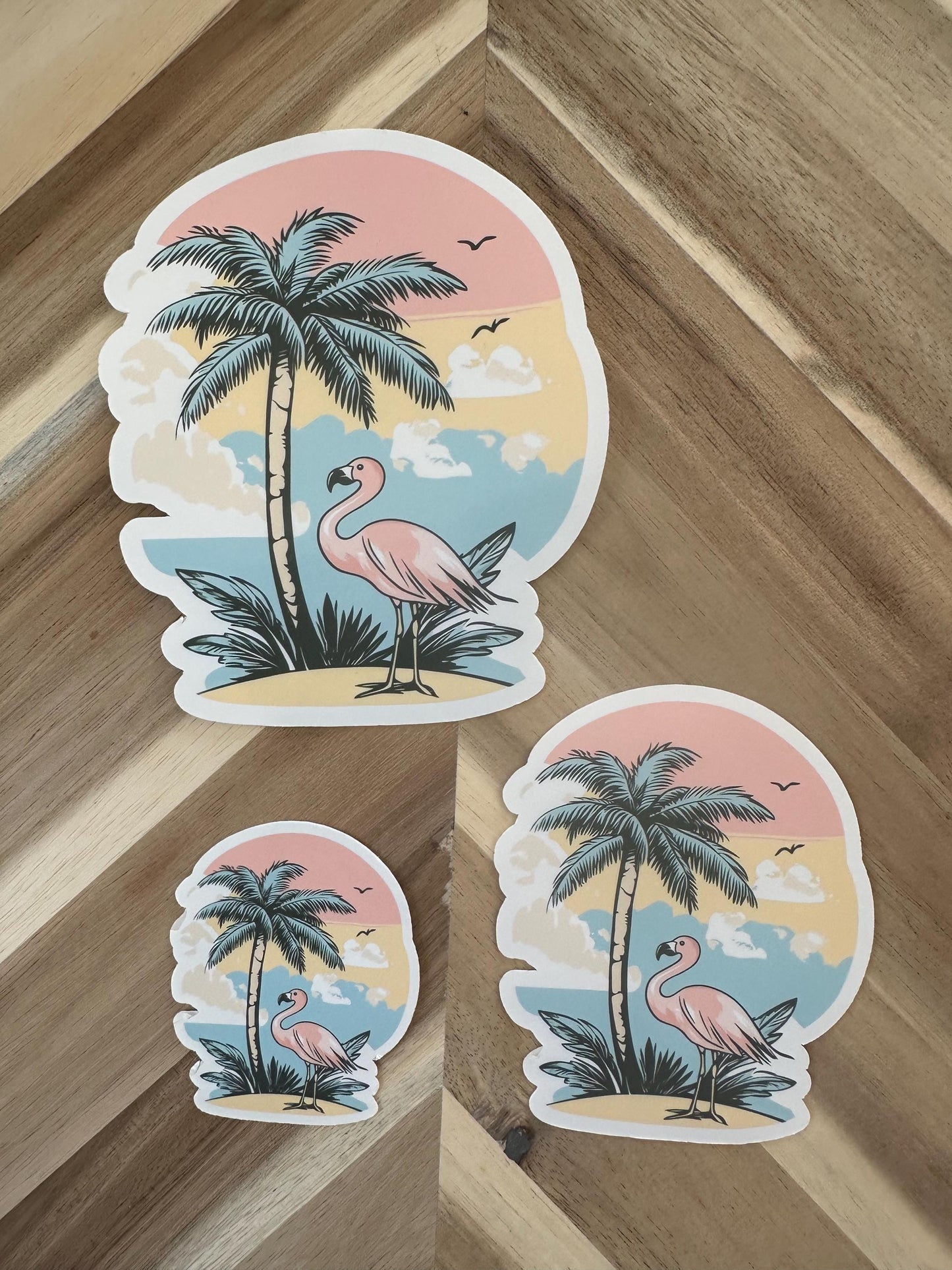 Tropical Flamingo Sticker: Pink Sunset Palm Tree Vinyl Decal