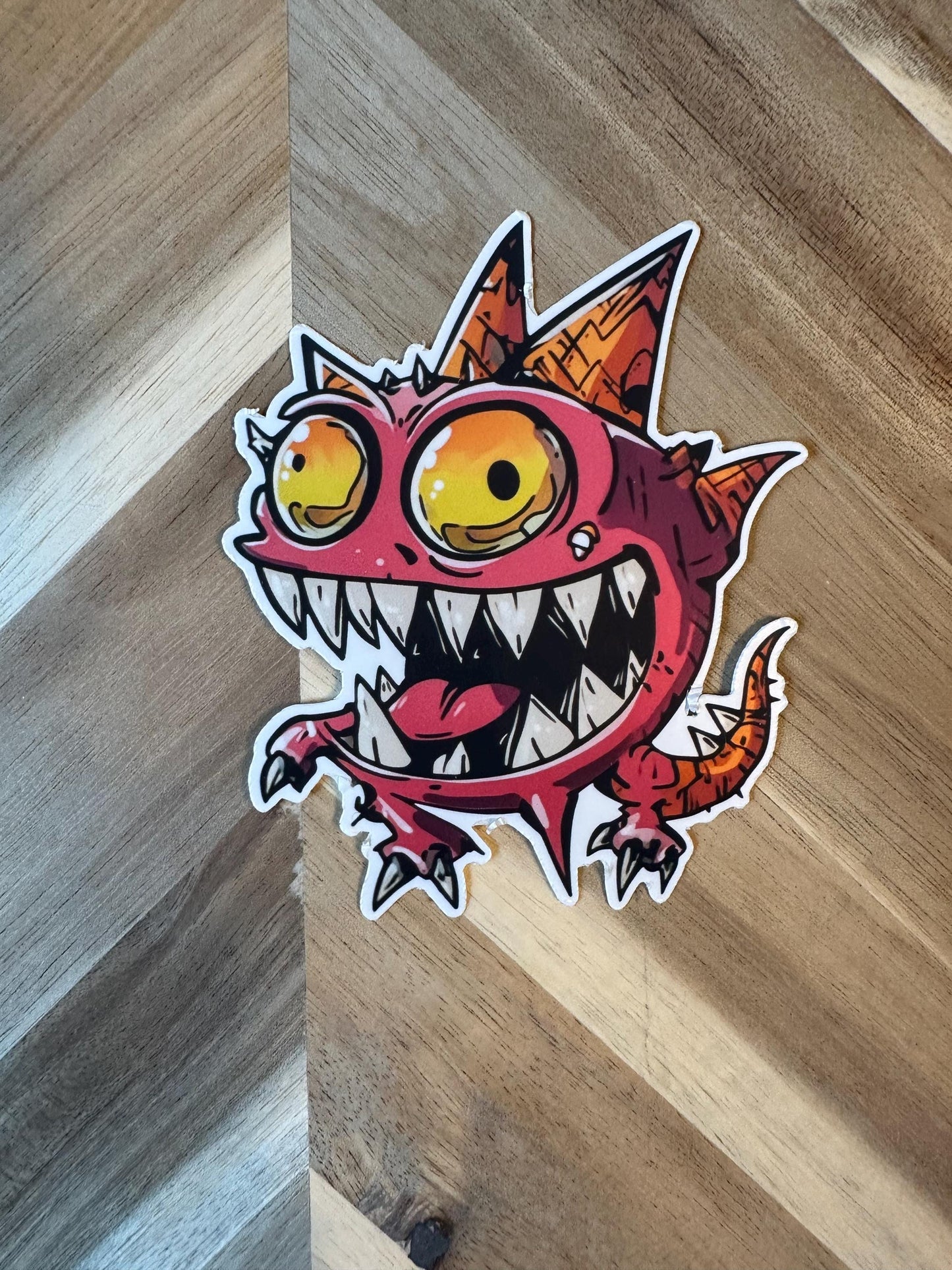 Pink Monster Sticker | Cute Cartoon Creature Vinyl Decal | Gaming Character Art | Waterproof Laptop Sticker