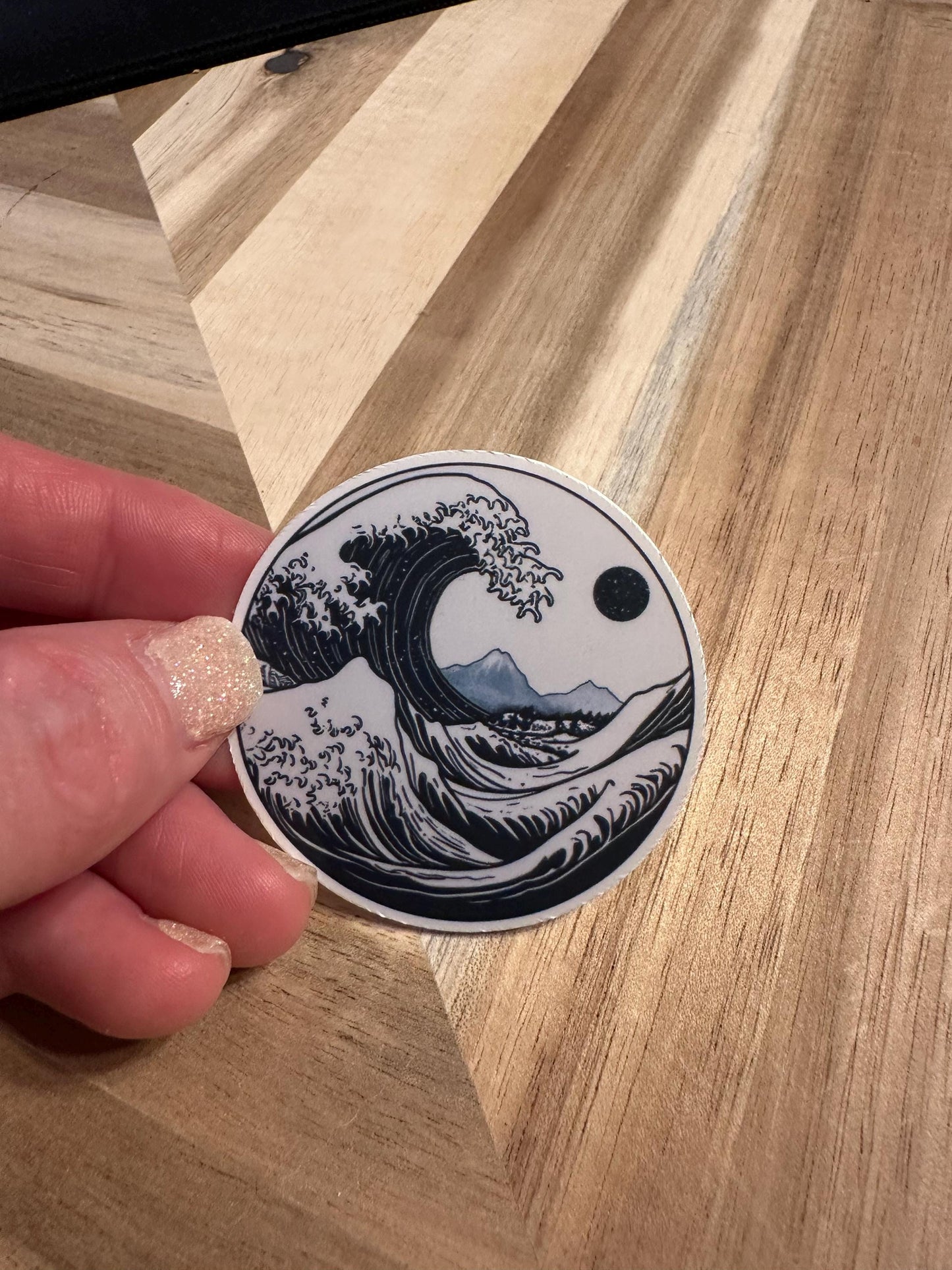 Japanese Wave Sticker: Black and White Ocean Art, Waterproof Vinyl Decal