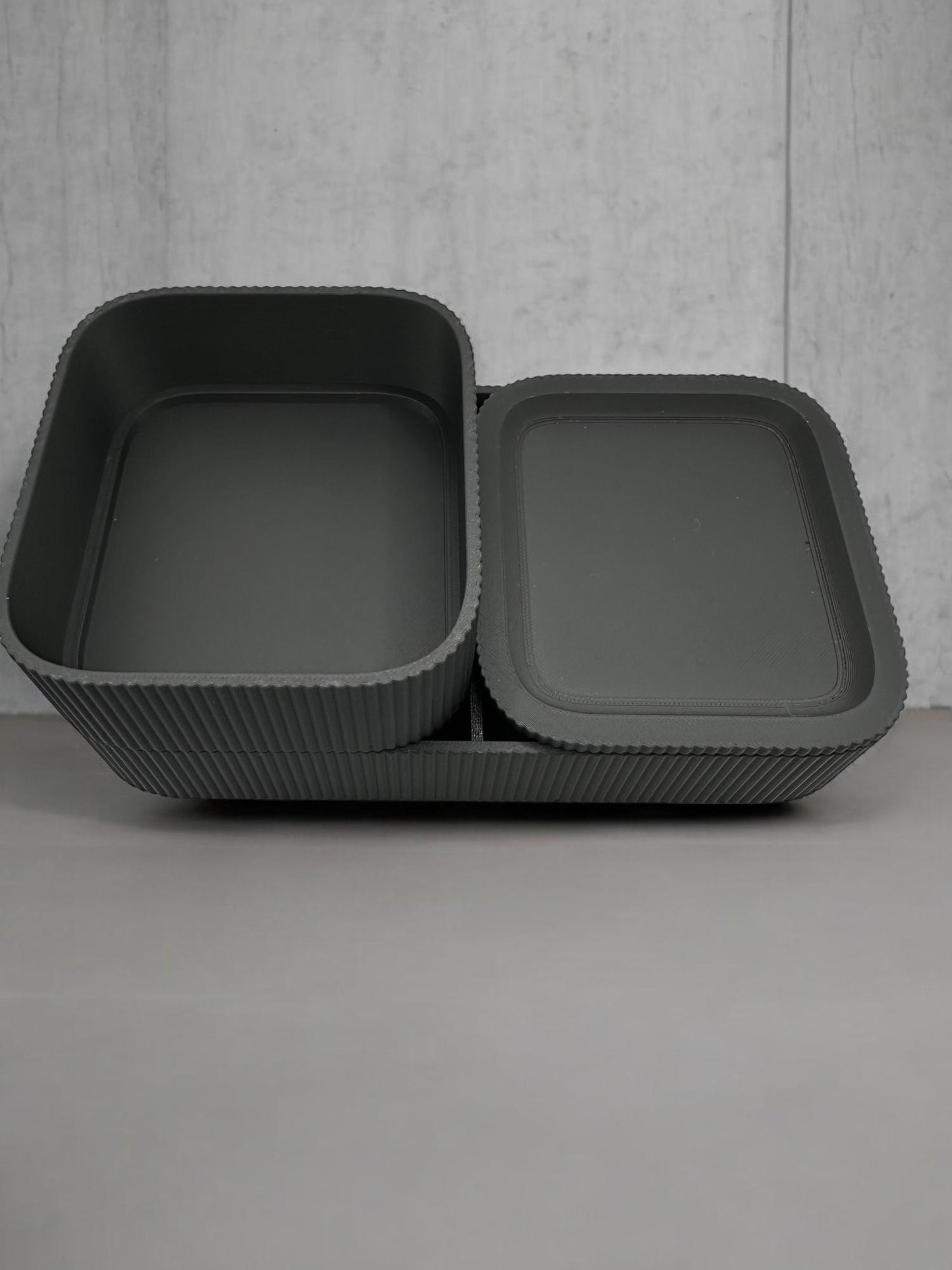 3D Printed Stackable Storage Box Set - Ribbed Desk Organizer