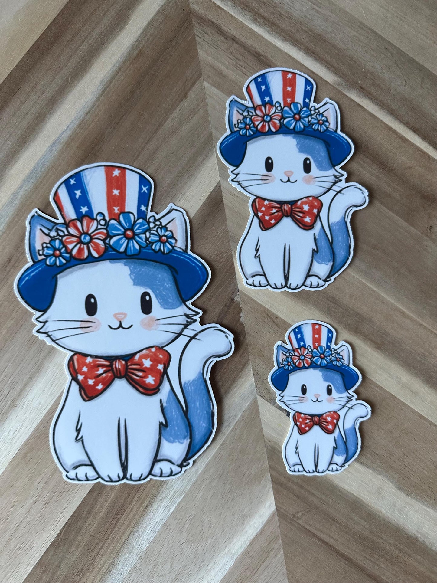 Patriotic Kawaii Cat Sticker: Uncle Sam Hat, Flower Crown - 4th of July Decal