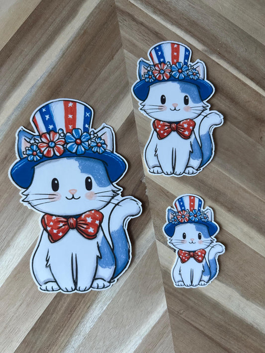 Patriotic Kawaii Cat Sticker: Uncle Sam Hat, Flower Crown - 4th of July Decal
