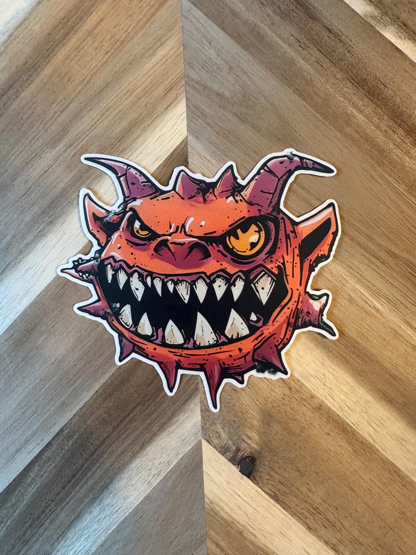 Cacodemon Vinyl Sticker | Doom Inspired Monster Decal | Fiery Red Demon Head | Creature Collection