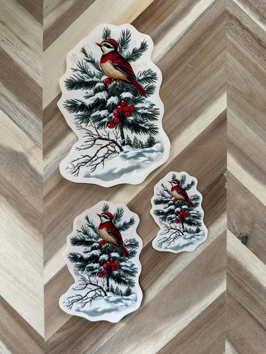 Vintage Winter Bird Sticker: Victorian Christmas Tree Decoration