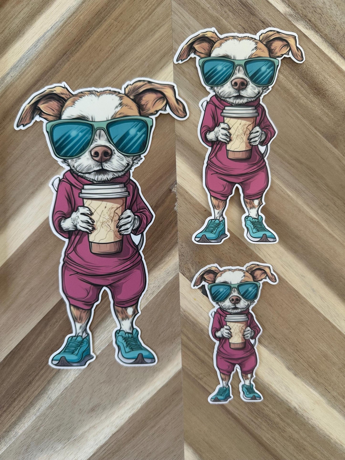 Coffee Lover Dog Vinyl Sticker | Cool Puppy with Coffee Cup | Cute Animal Decal | Funny Pet Sticker for Laptops, Water Bottles