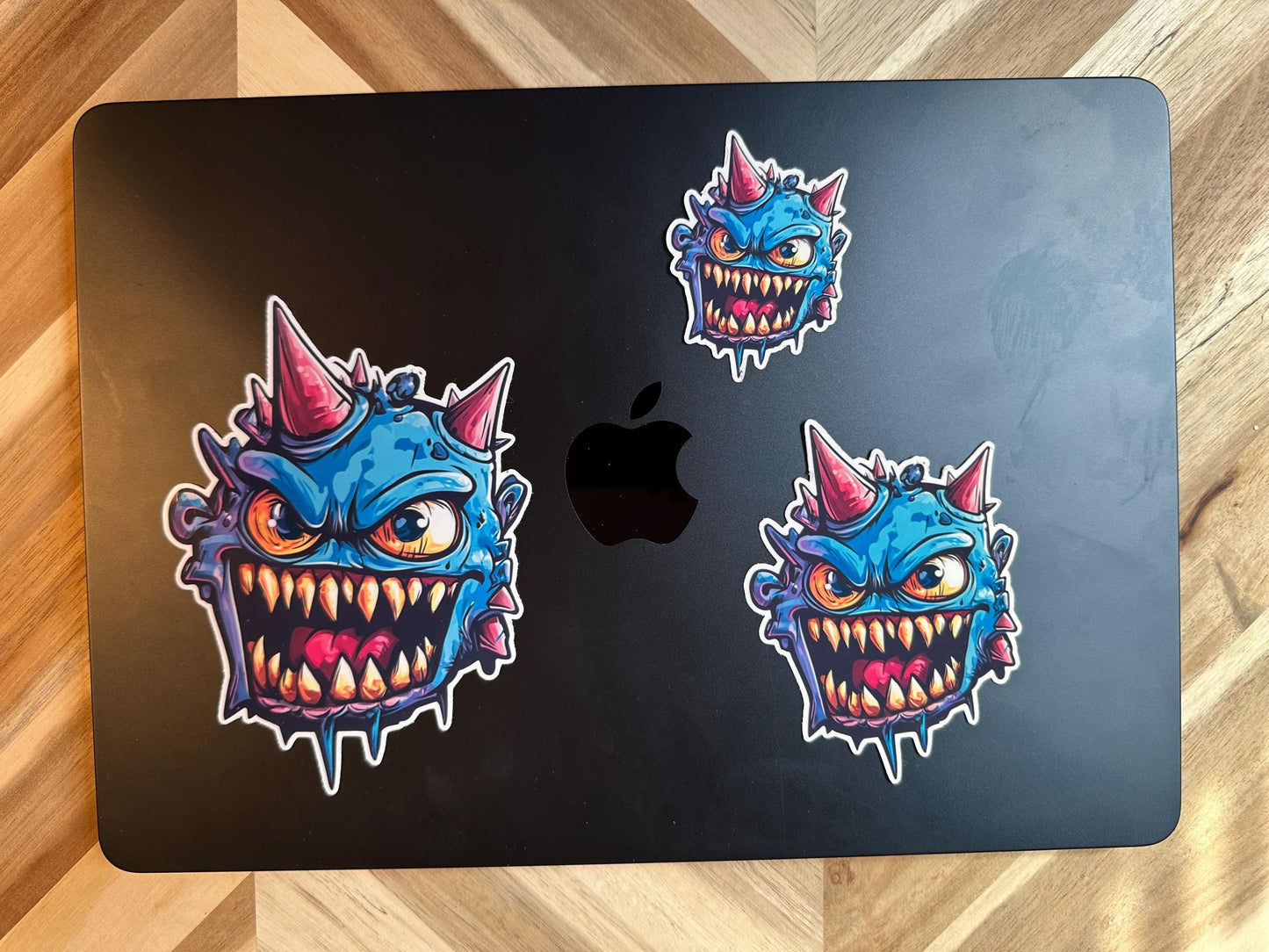 Blue Horned Monster Vinyl Sticker | Scary Creature Decal | Laptop Horror Art | Waterproof Car Stickers