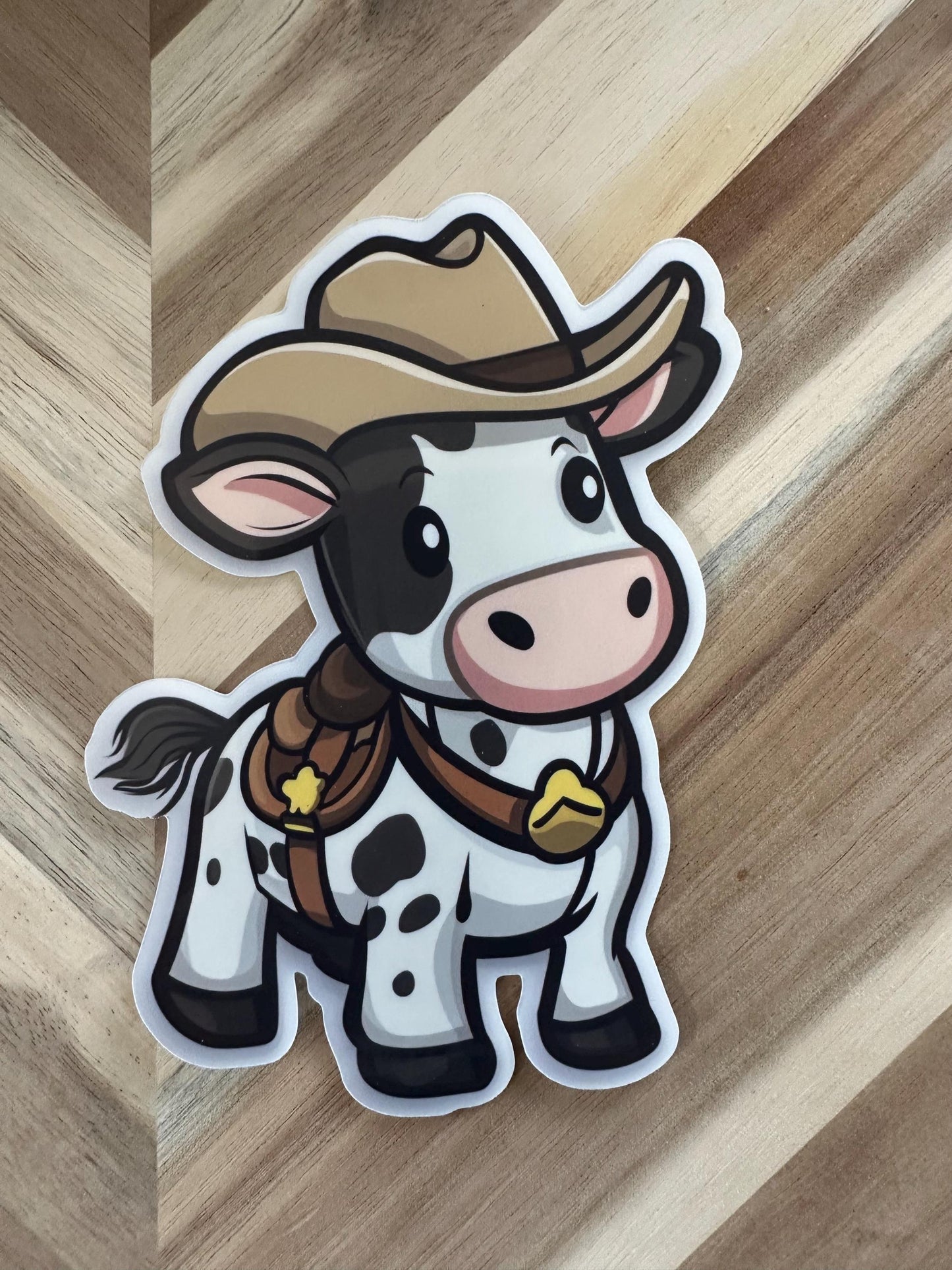 Cowboy Cow Sticker - Western Ranch Animal Vinyl Decal