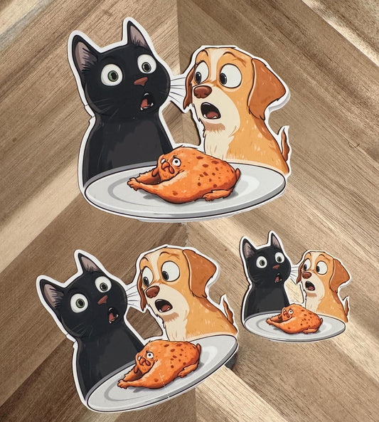 Funny Pet Predicament Sticker: Shocked Cat and Dog