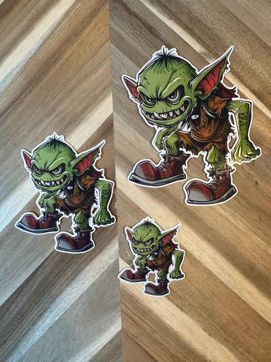 Green Gremlin Vinyl Sticker | Fantasy Creature Decal | Monster Art | Waterproof Laptop Sticker