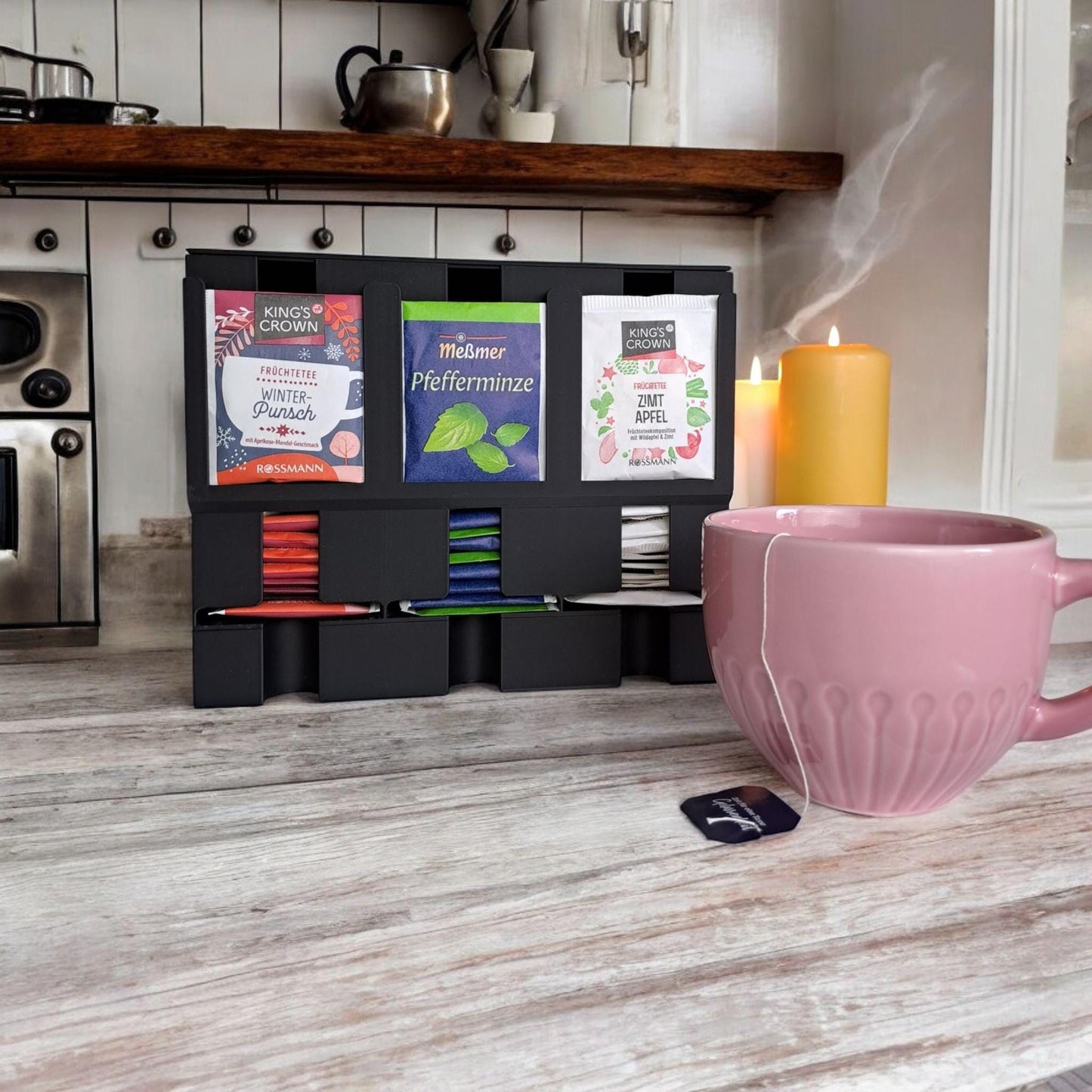 3D Printed Tea Bag Organizer: Modern Matte Black Tea Station