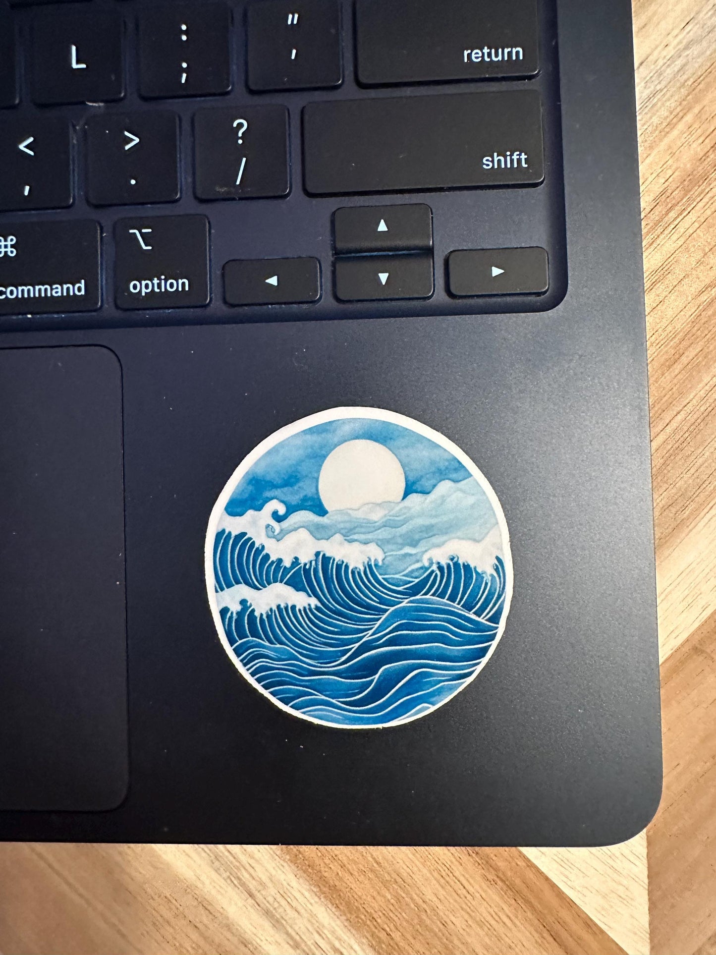 Japanese Wave Sticker: Ocean Moon Art, Blue Surf Decor