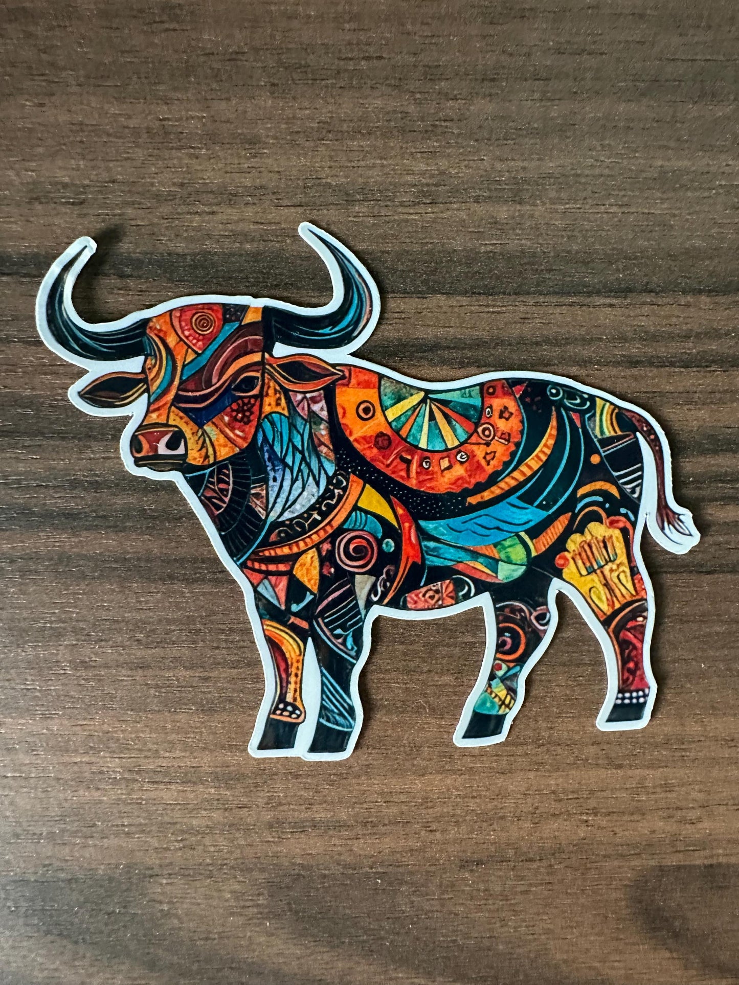 Mosaic Bull Spirit Sticker - Colorful Geometric Animal Decal