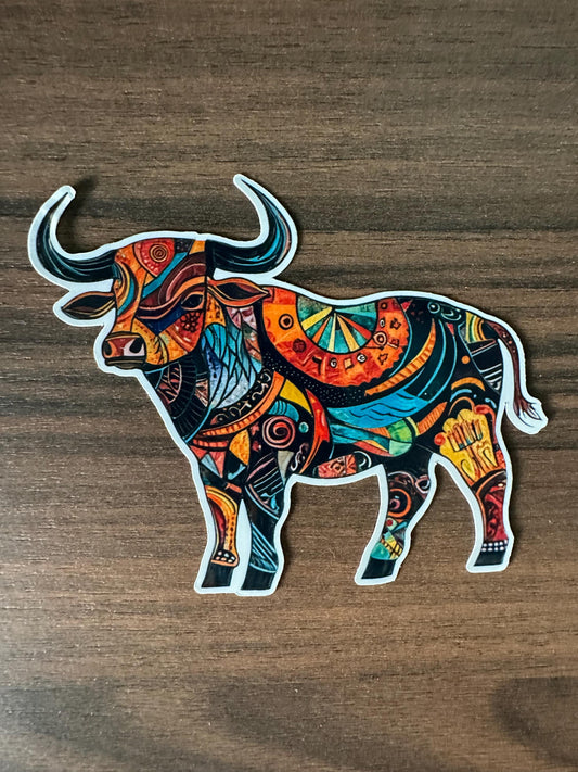 Mosaic Bull Spirit Sticker - Colorful Geometric Animal Decal