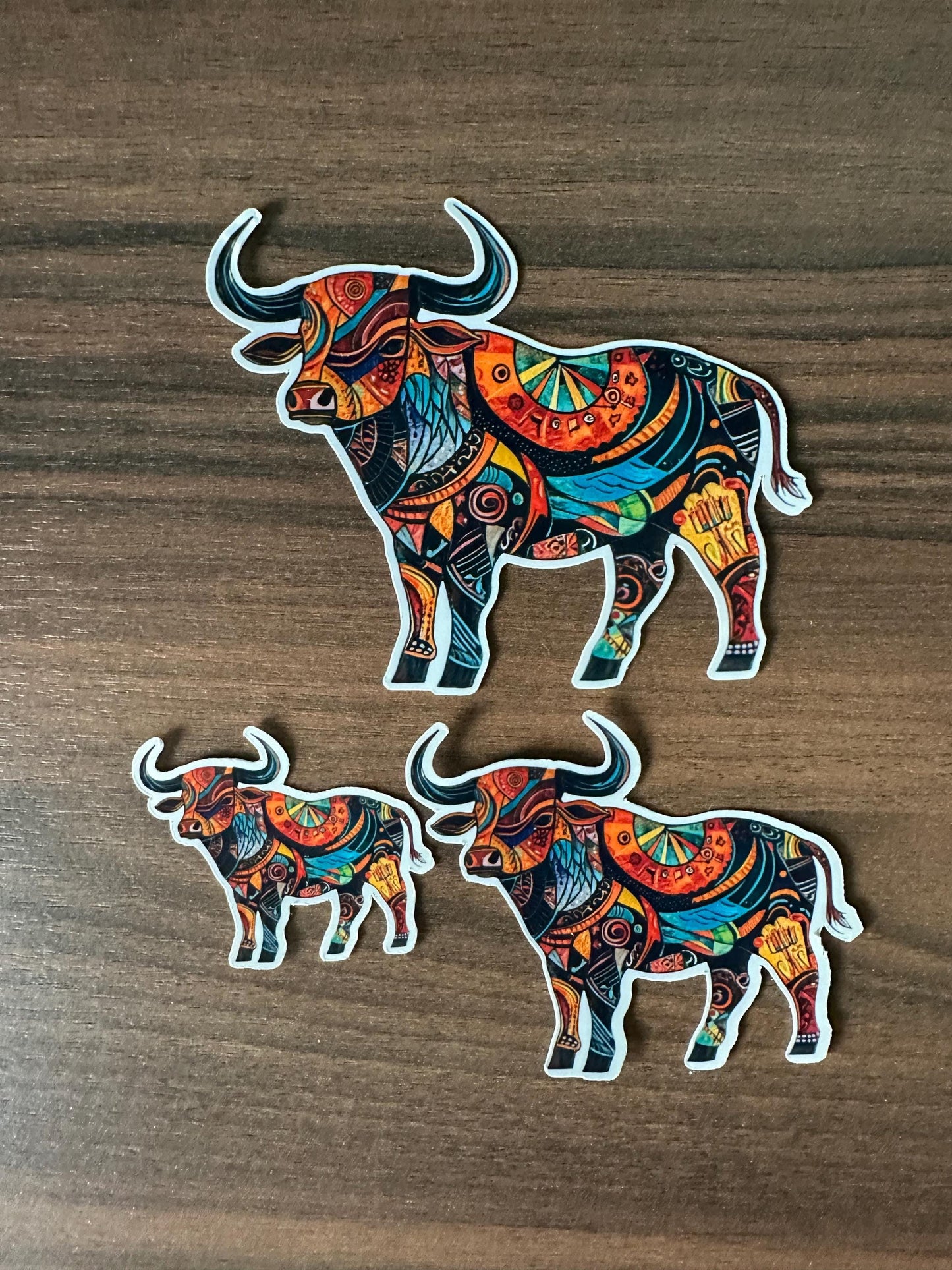 Mosaic Bull Spirit Sticker - Colorful Geometric Animal Decal