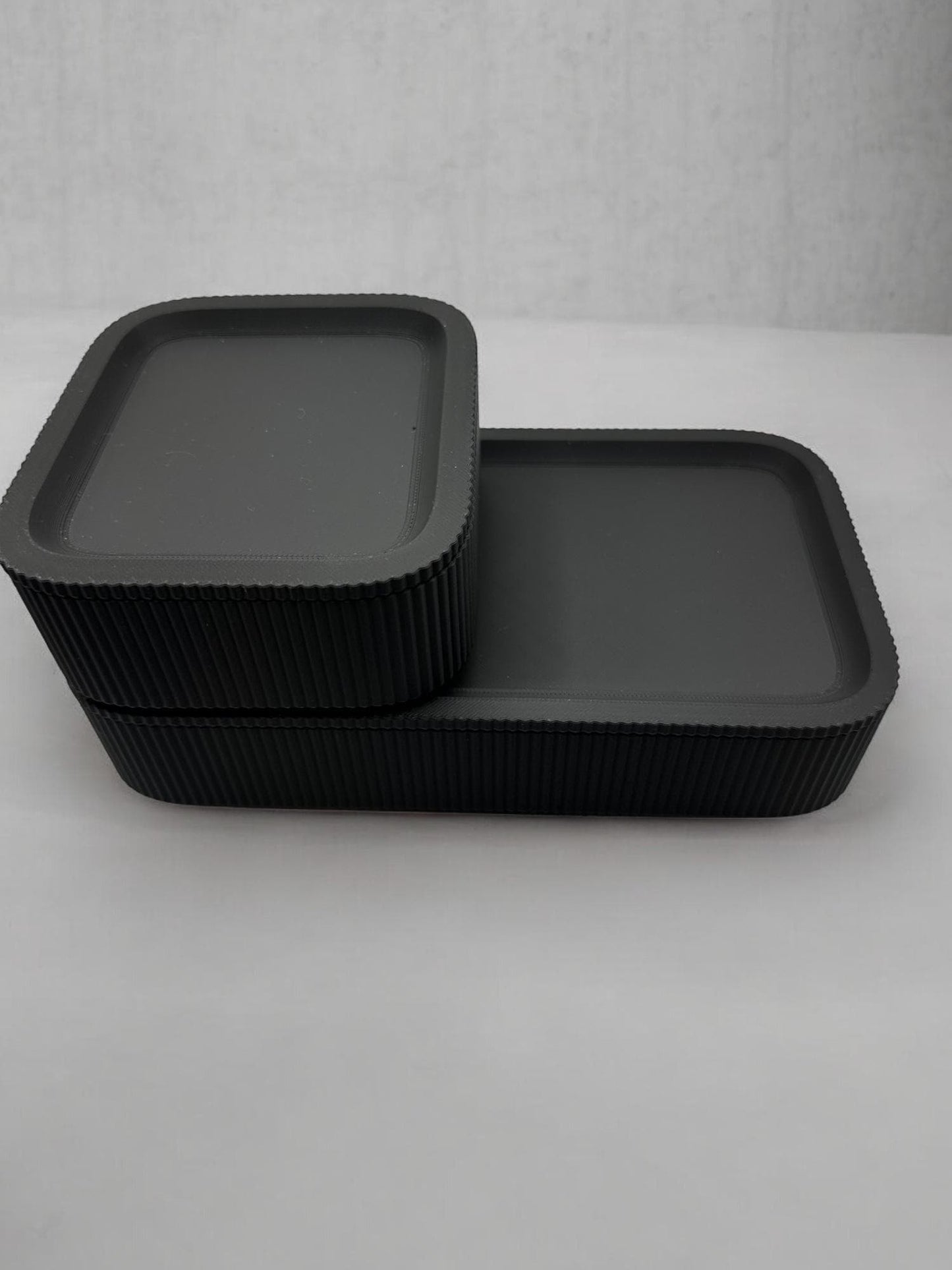 3D Printed Stackable Storage Box Set - Ribbed Desk Organizer