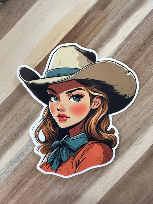 Vintage Cowgirl Vinyl Sticker | Vintage Western Portrait Decal