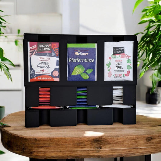 3D Printed Tea Bag Organizer: Modern Matte Black Tea Station