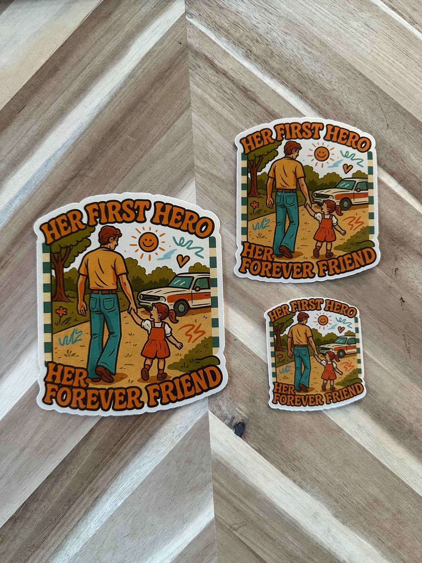 Her First Hero, Her Forever Friend Dad & Daughter Sticker | Retro Vintage Style | Father's Day Gift | Girl Dad Decal | Laptop Sticker