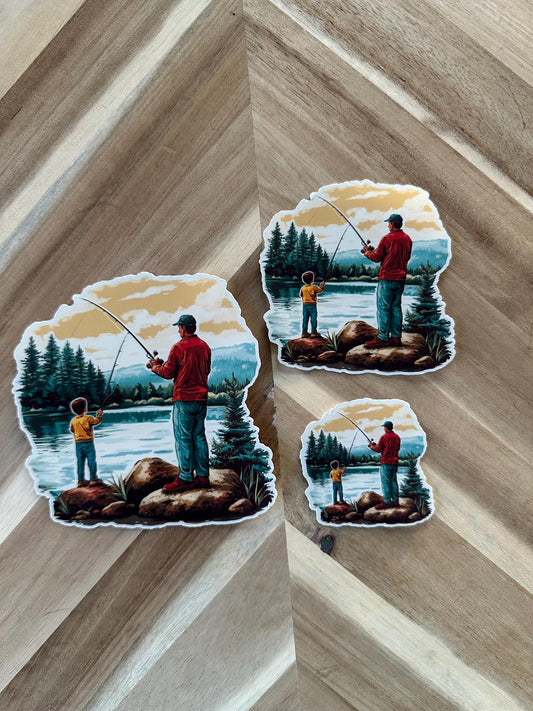 Father Son Fishing Sticker: Vintage Style Dad & Child Vinyl Decal