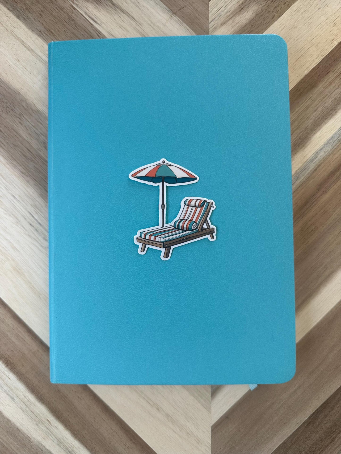 Beach Lounger Sticker: Retro Teal Coral Stripes Vinyl Decal