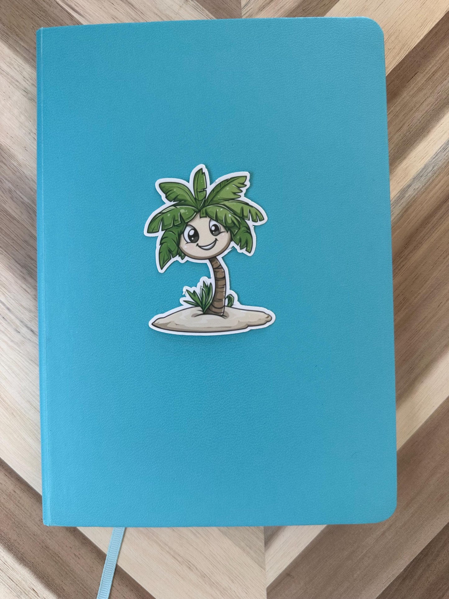 Happy Palm Tree Vinyl Sticker | Cute Tropical Island Decal | Kawaii Beach Sticker | Summer Vibes | Laptop, Water Bottle, Car Decoration