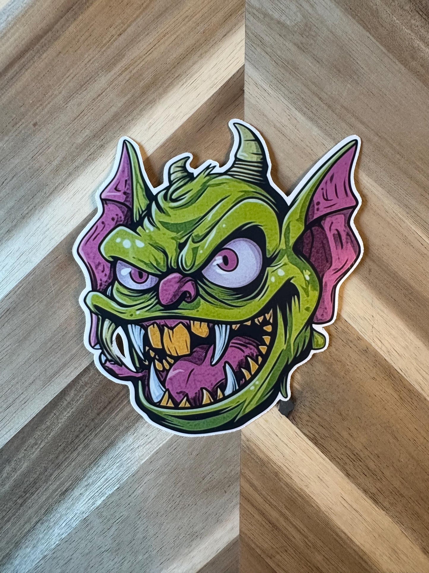 Green Goblin Vinyl Sticker: Waterproof Fantasy Monster Decal