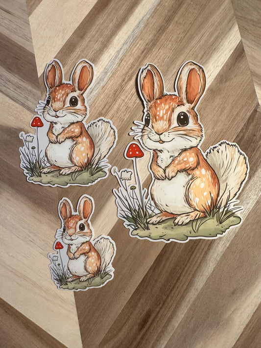 Spotted Bunny Sticker: Cottagecore Rabbit, Mushroom Vinyl Decal