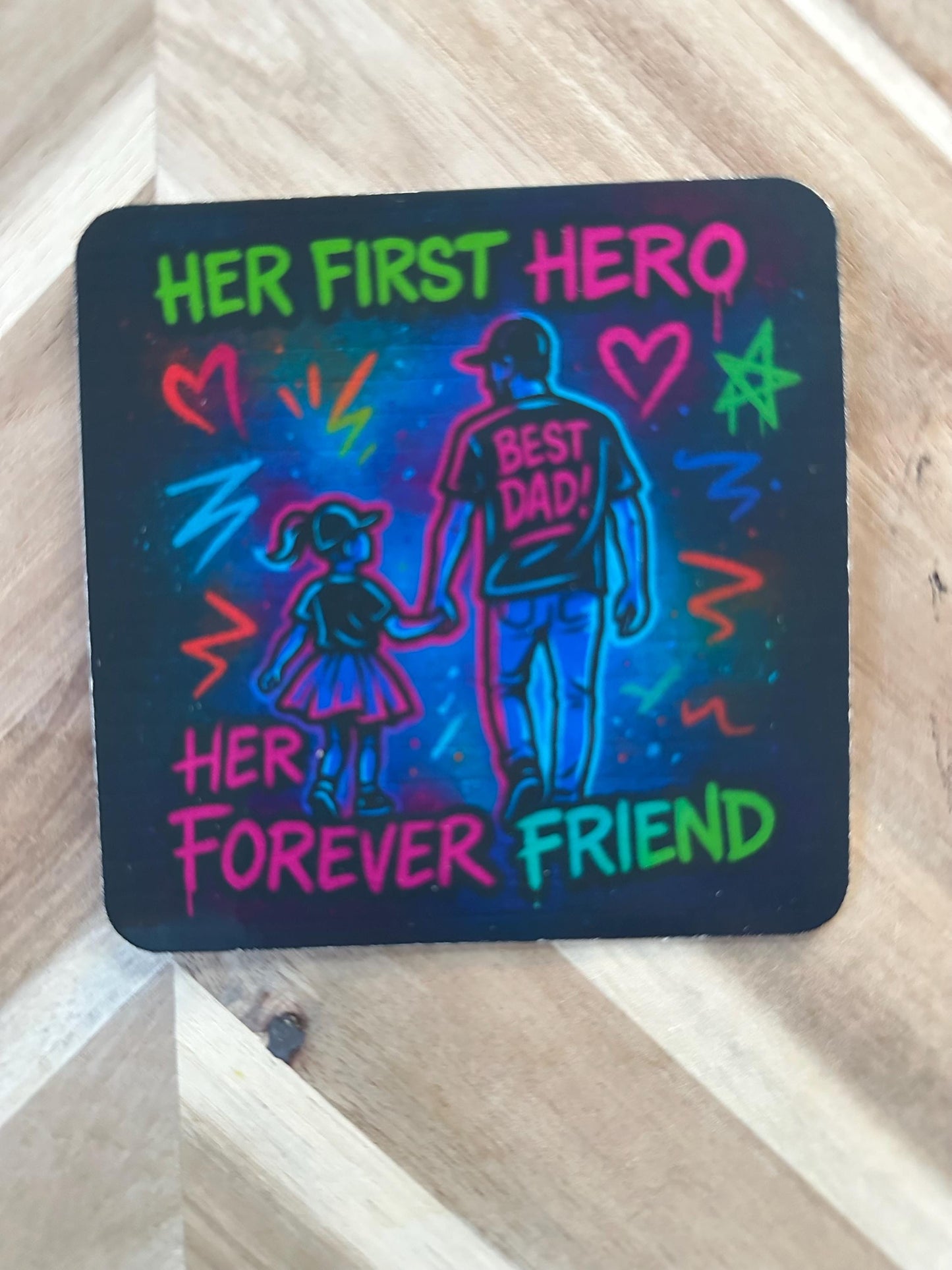 Neon Dad & Daughter Vinyl Sticker: Her First Hero