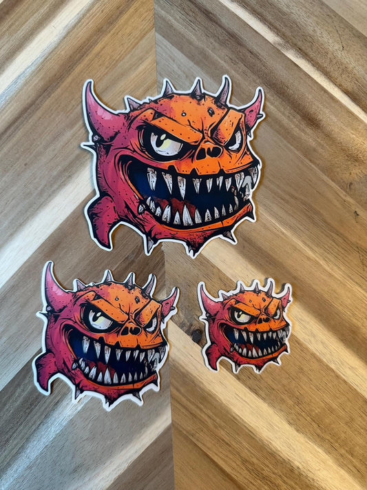 Red Demon Sticker | Cacodemon Gaming Vinyl Decal | Horror Monster Art | Sharp Teeth Illustration | Retro Gaming Laptop Sticker | FPS Game