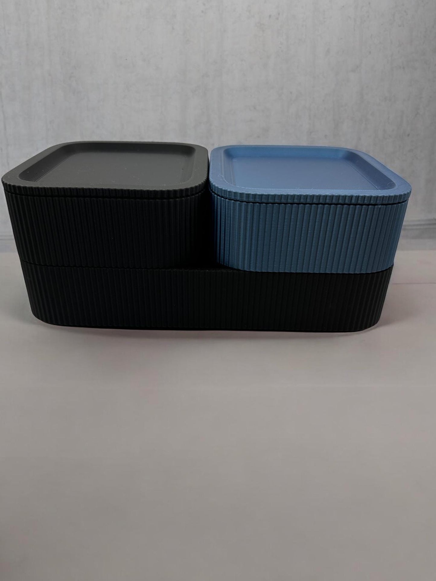 3D Printed Stackable Storage Box Set - Ribbed Desk Organizer