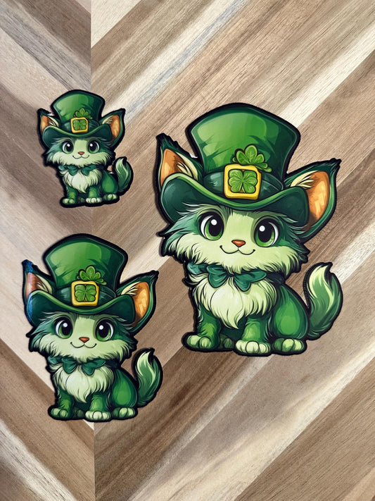 St. Patrick's Day Cat Sticker: Leprechaun Kitten Vinyl Decal